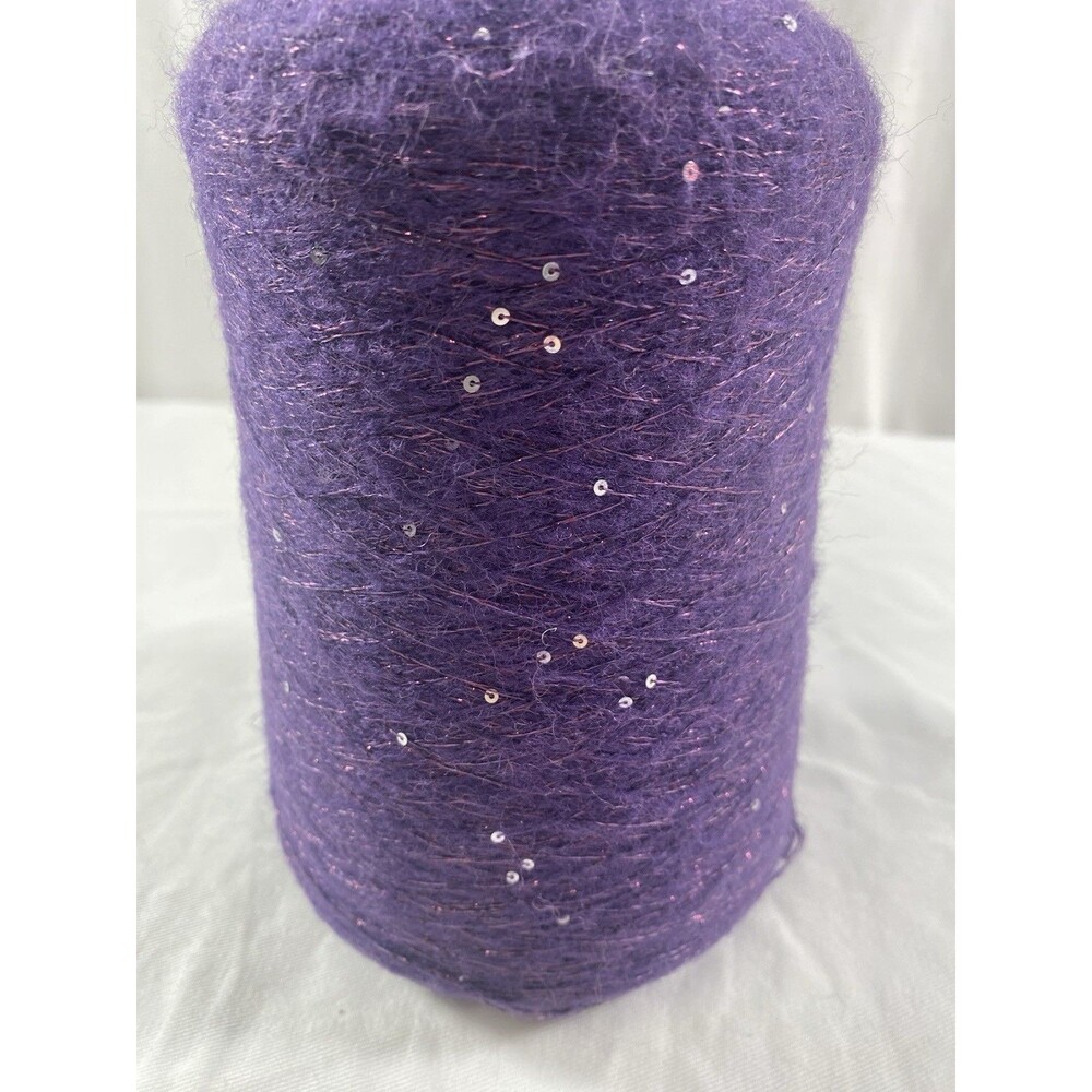 Fancy Cone Yarn Spool Yarn Purple Mohair Silver Sequins Glitter NW 320g #836